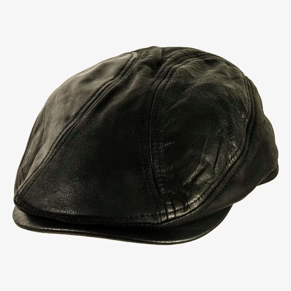 Bookie | Mens Black Leather Flat Cap