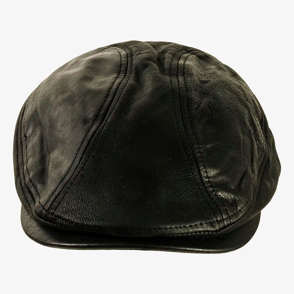 Bookie | Womens Black Leather Flat Cap