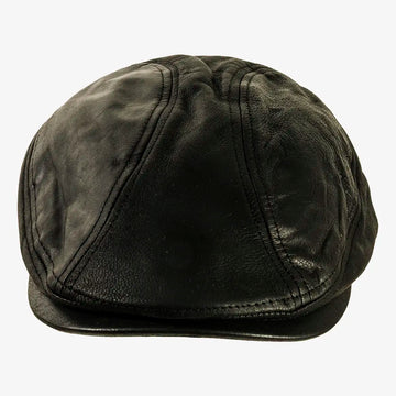 Bookie | Womens Black Leather Flat Cap