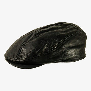 Bookie | Womens Black Leather Flat Cap