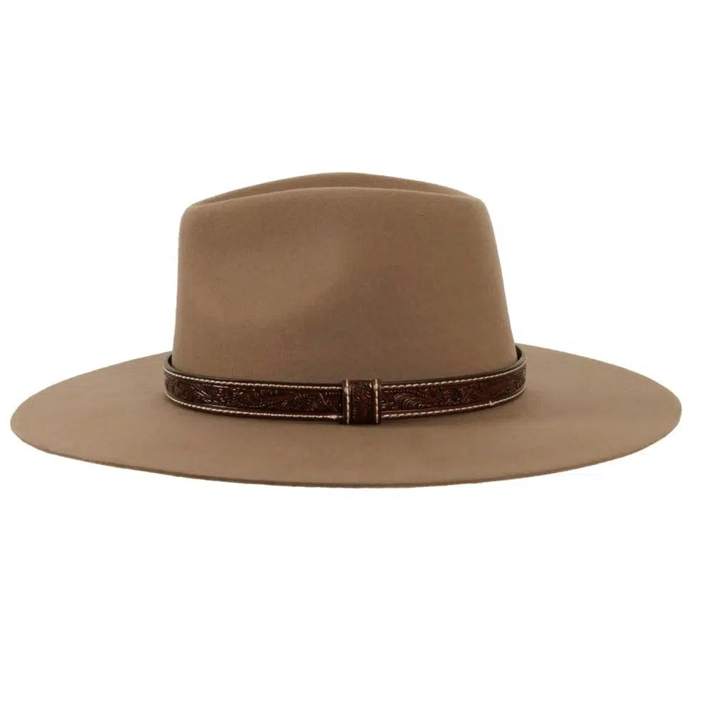 boone khaki fedora hat side view