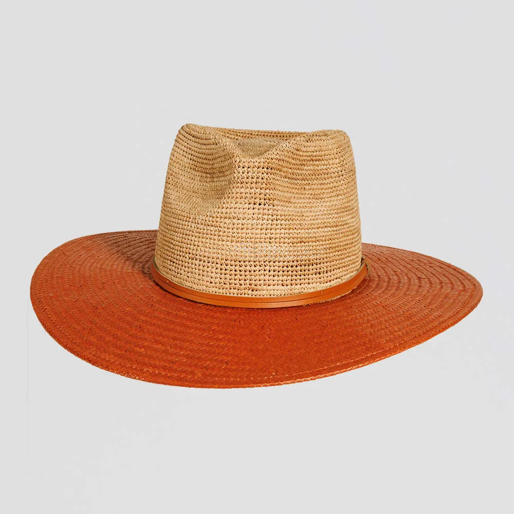 Bristol | Womens Terracotta Raffia Straw Sun Hat with Toyo Straw Brim