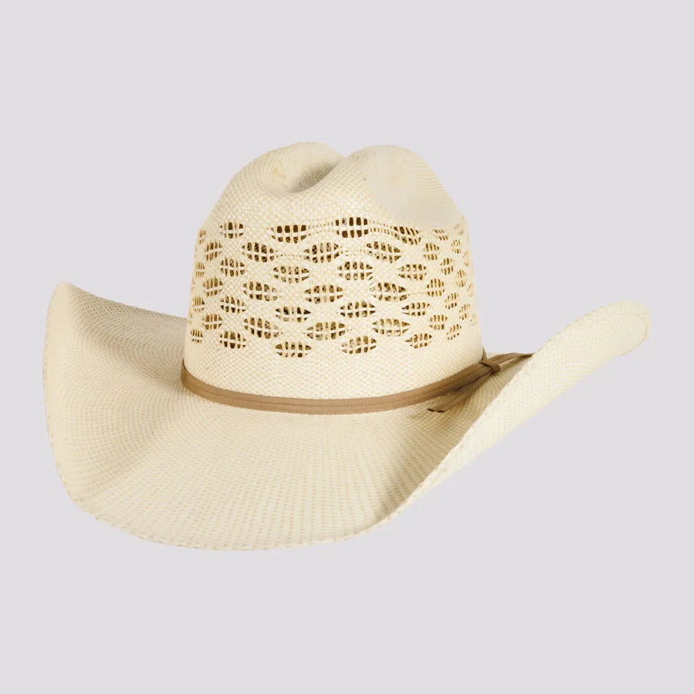 Cal | Womens Natural Vented Crown Woven Bangora Straw Cowgirl Hat