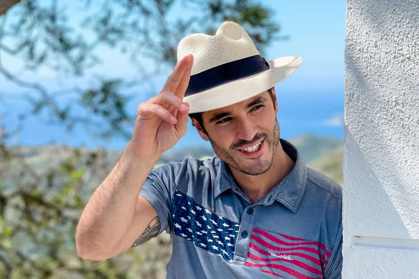 Man smiling in the Caracas mens panama hat by American Hat Makers
