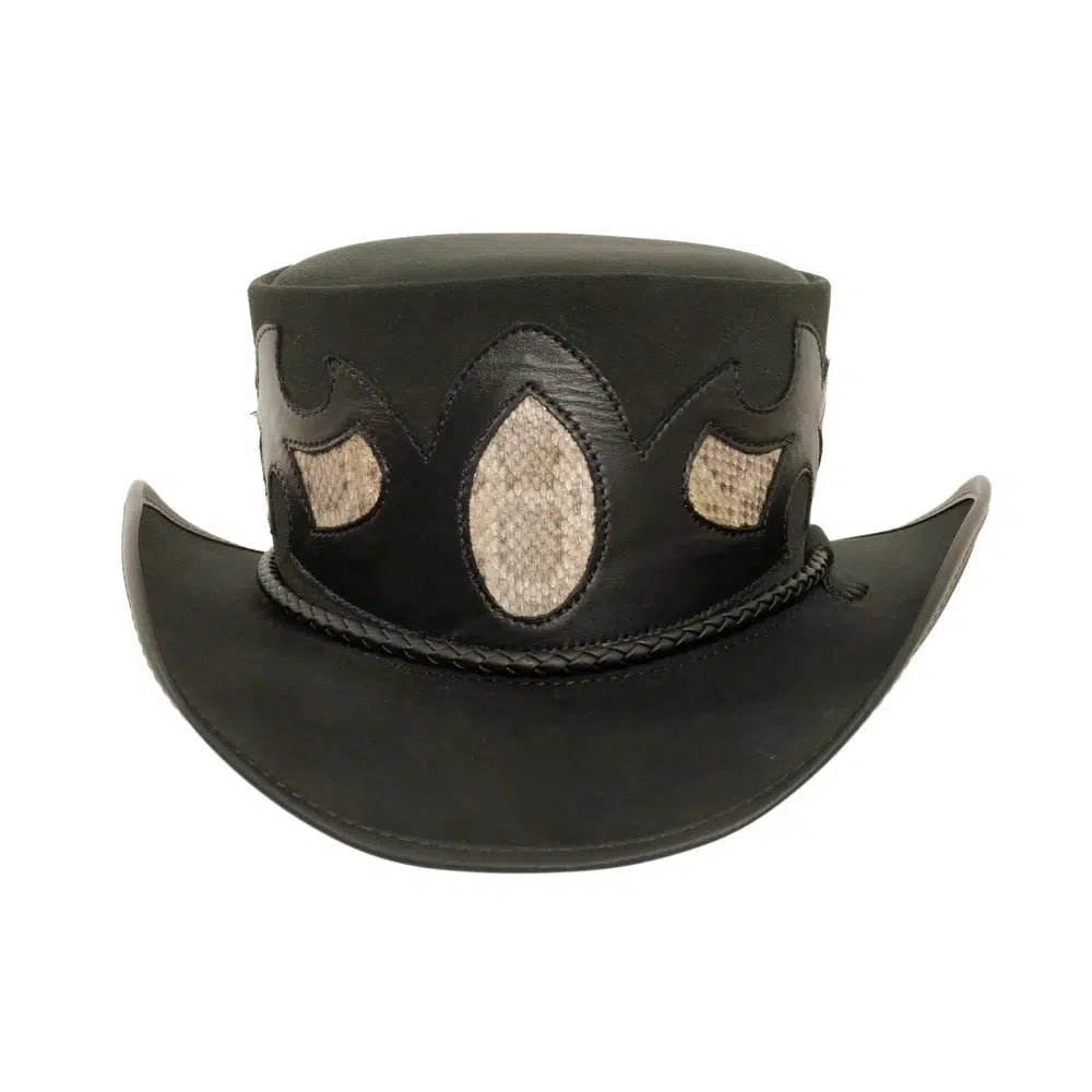 charmer black leather top hat front view