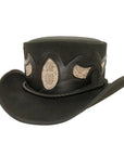 charmer black leather top hat angled right view