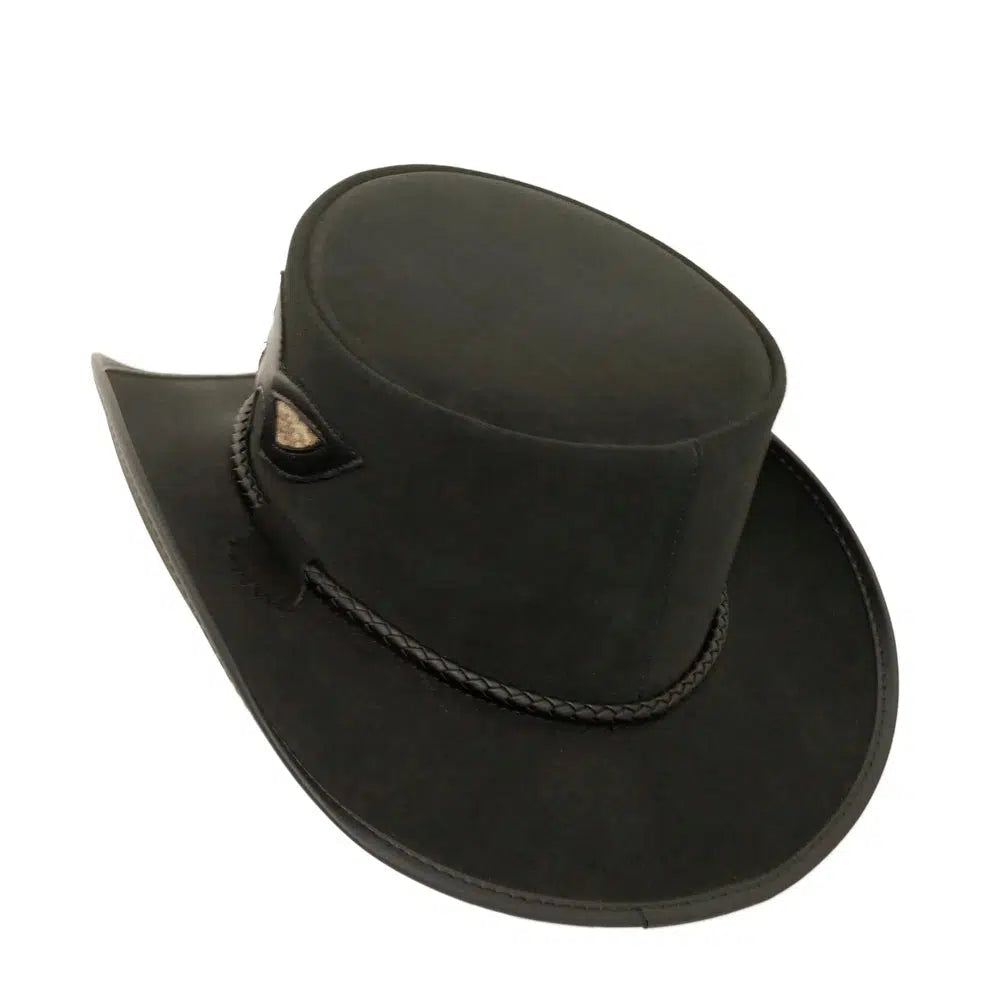 charmer black leather top hat back view