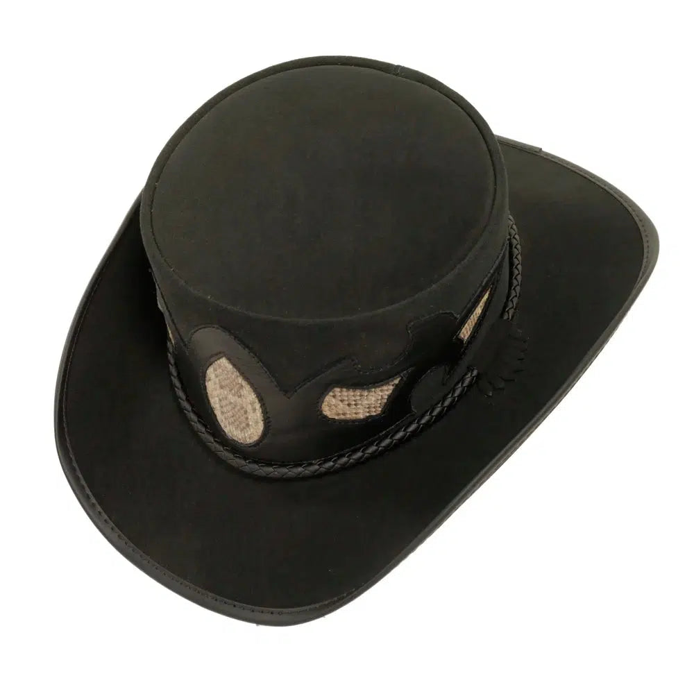 charmer black leather top hat top view