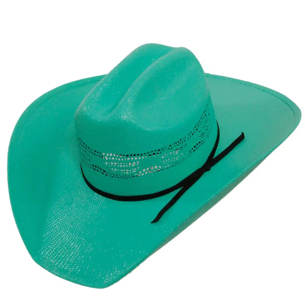 turquoise straw chelsea cowgirl hat angled view
