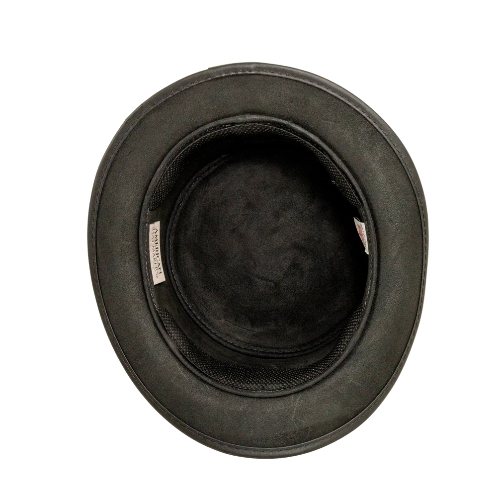 chopper mens black leather top hat inner view