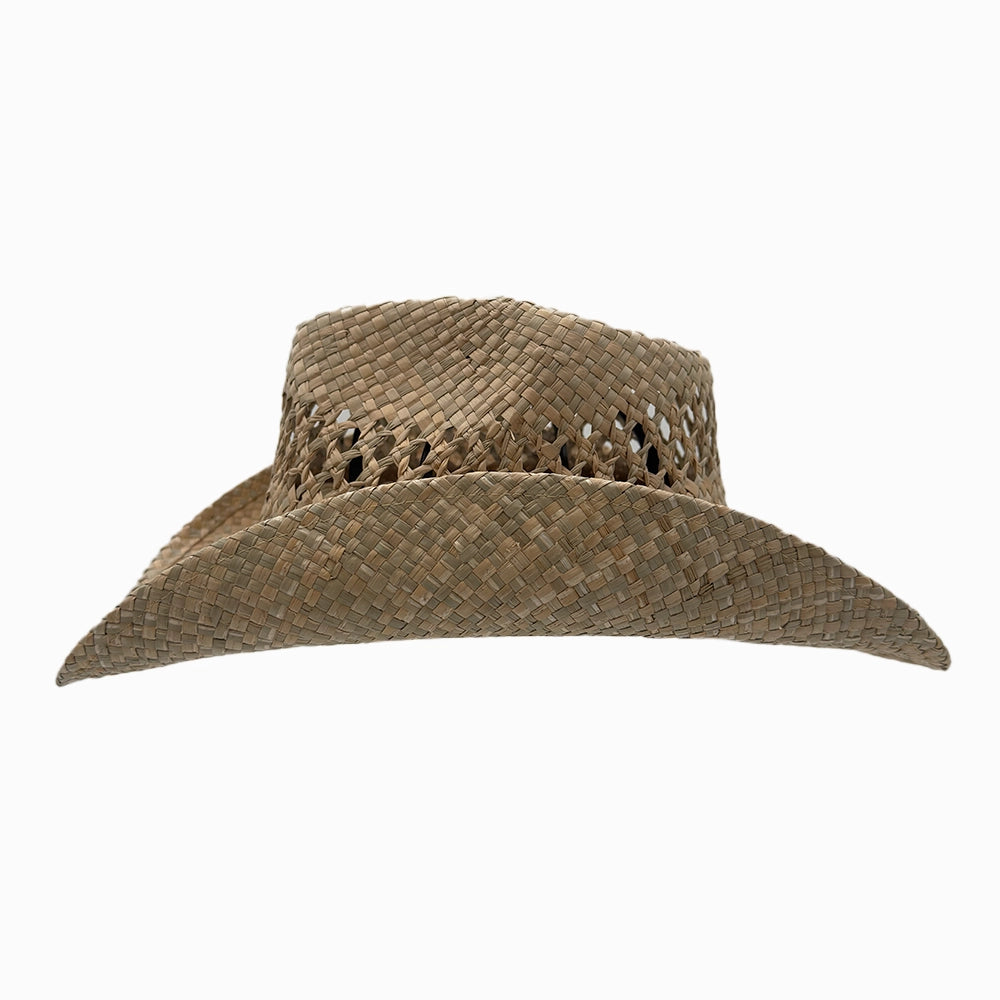 Coastal | Womens Natural Seagrass Western Curl Pinch Front Straw Cowgirl Hat