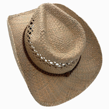 Coastal | Womens Natural Seagrass Western Curl Pinch Front Straw Cowgirl Hat