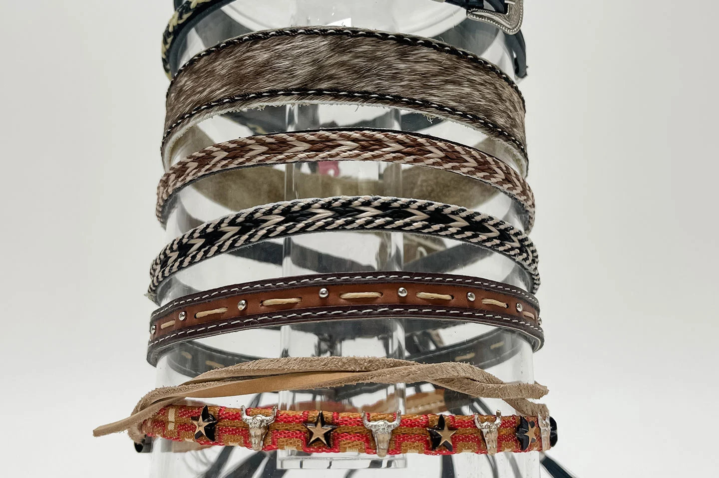 Display of cowboy hat bands by American Hat Makers