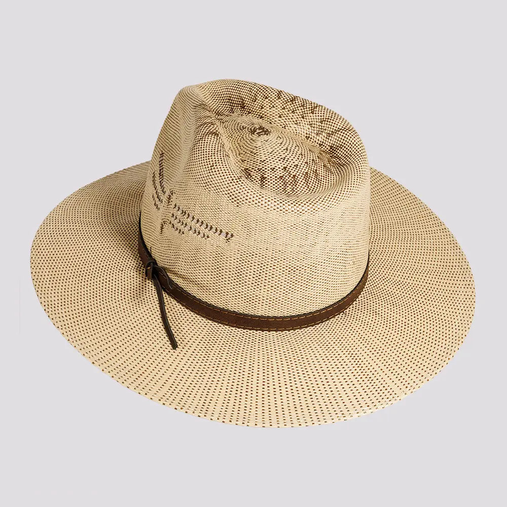 Dover | Mens Tan Bangora Straw Flat Brim Pinch Front Sun Hat