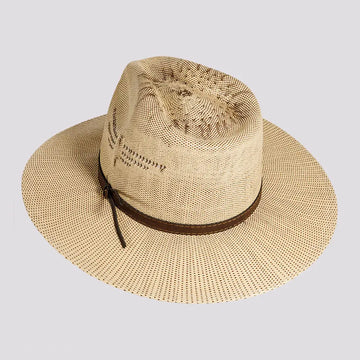 Dover | Mens Tan Bangora Straw Flat Brim Pinch Front Sun Hat
