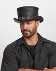 El Dorado | Mens Leather Top Hat with Red Eye Hat Band