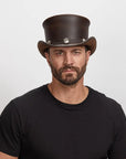 El Dorado | Mens Leather Top Hat with Buffalo Nickel Hat Band