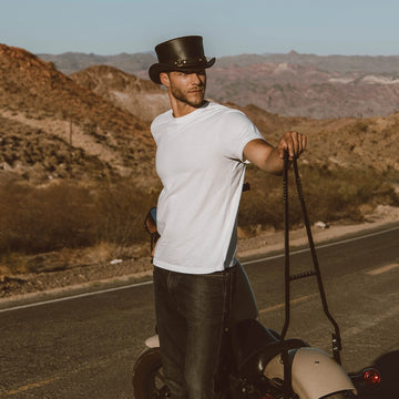 El Dorado SR2 | Mens Black Leather Top Hat with SR2 Hat Band
