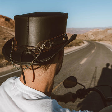 El Dorado SR2 | Mens Black Leather Top Hat with SR2 Hat Band