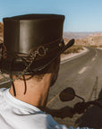 El Dorado SR2 | Mens Black Leather Top Hat with SR2 Hat Band