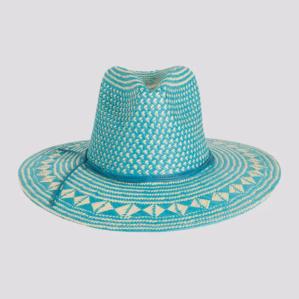 Eppie | Mens Natural & Aqua Two Tone Toyo Straw Sun Hat