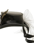 fancy black leather top hat side view
