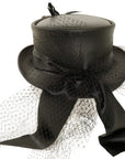 fancy black leather top hat back view