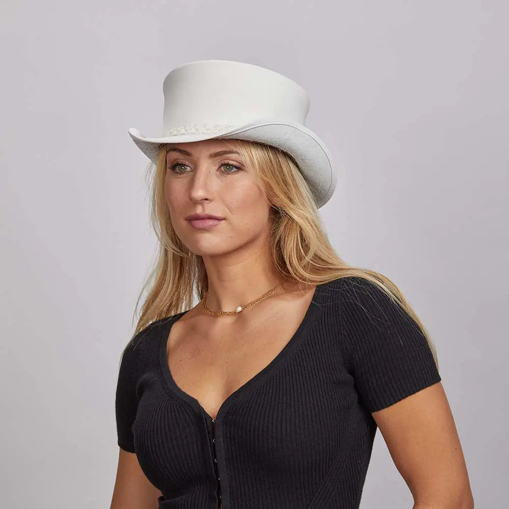 Ghost Rider | Womens White Leather Top Hat