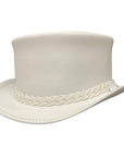 An angle view of a Ghost Rider White Leather Top Hat