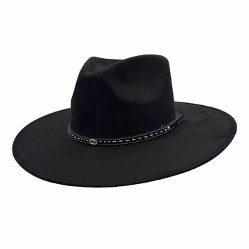 Granger | Womens Black Faux Suede Rancher Fedora Hat