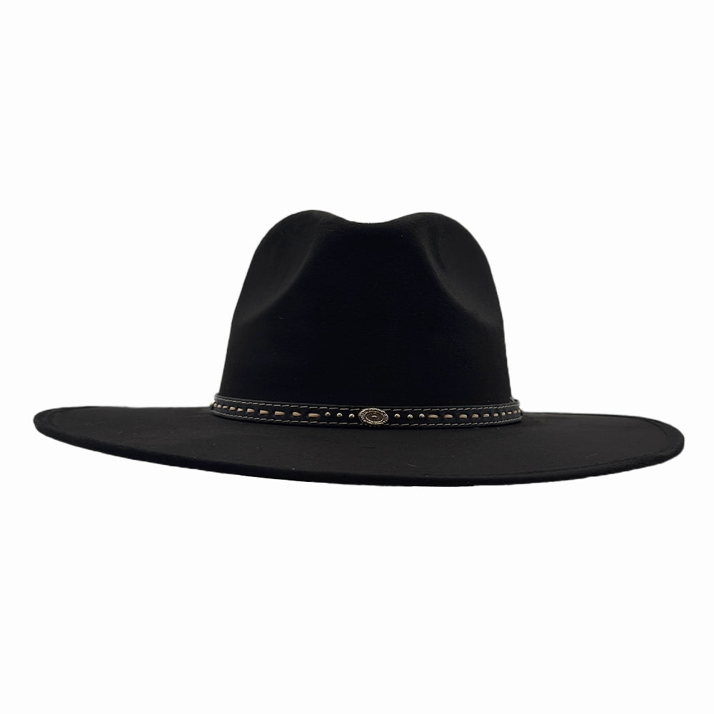 Granger | Womens Black Faux Suede Rancher Fedora Hat