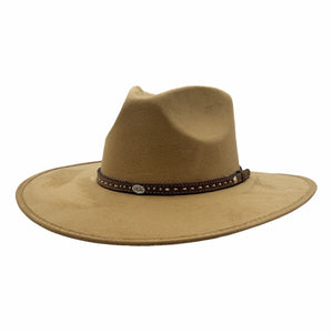 Granger | Womens Camel Faux Suede Rancher Fedora Hat