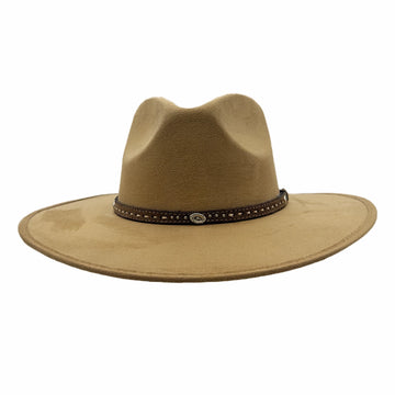 Granger | Womens Camel Faux Suede Rancher Fedora Hat