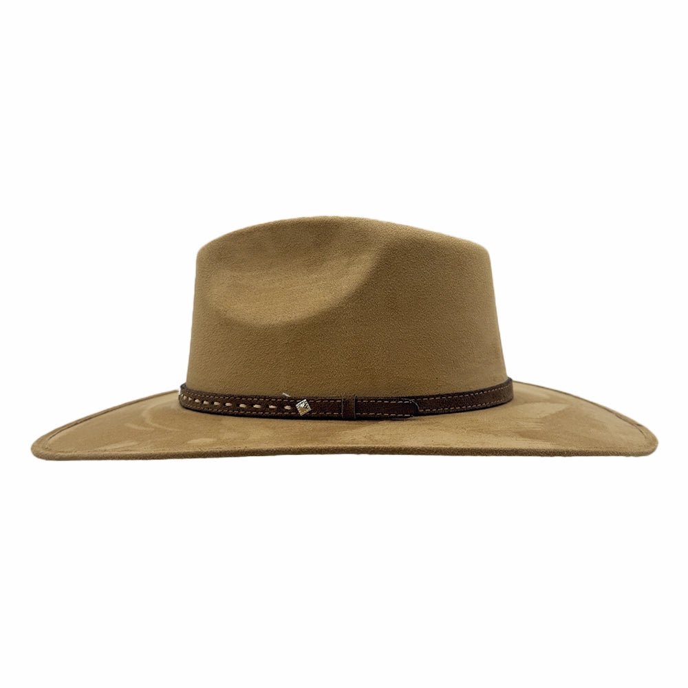 Granger | Womens Camel Faux Suede Rancher Fedora Hat