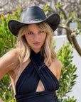 Hollywood | Womens Black Leather Cowgirl Hat