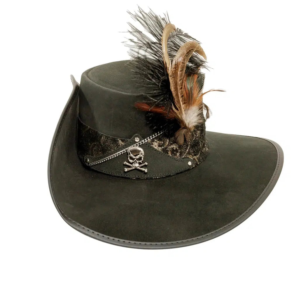 hook black suede leather top hat front view