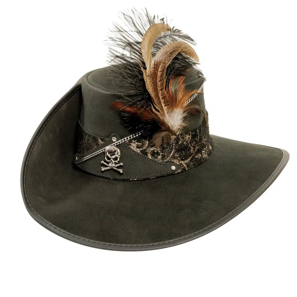 hook black suede leather top hat angled view