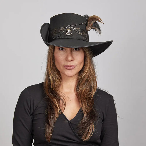 Hook Womens Black Suede Leather Cavalier Hat American Hat Makers