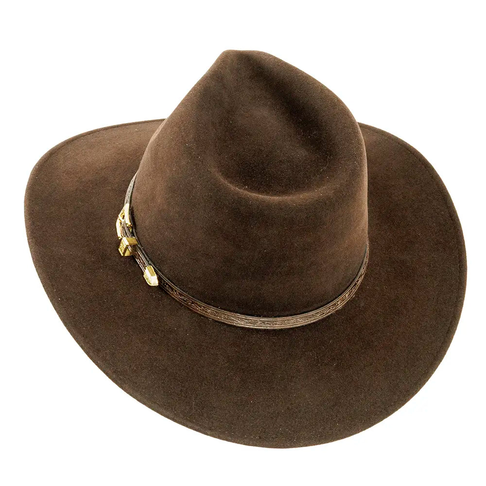 Huntsman Brown Felt Outback Hat Angled Top View