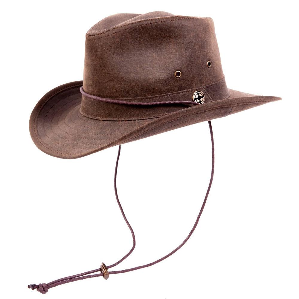 Irwin Brown Fabric Outback Fedora Hat by American Hat Makers angled left view