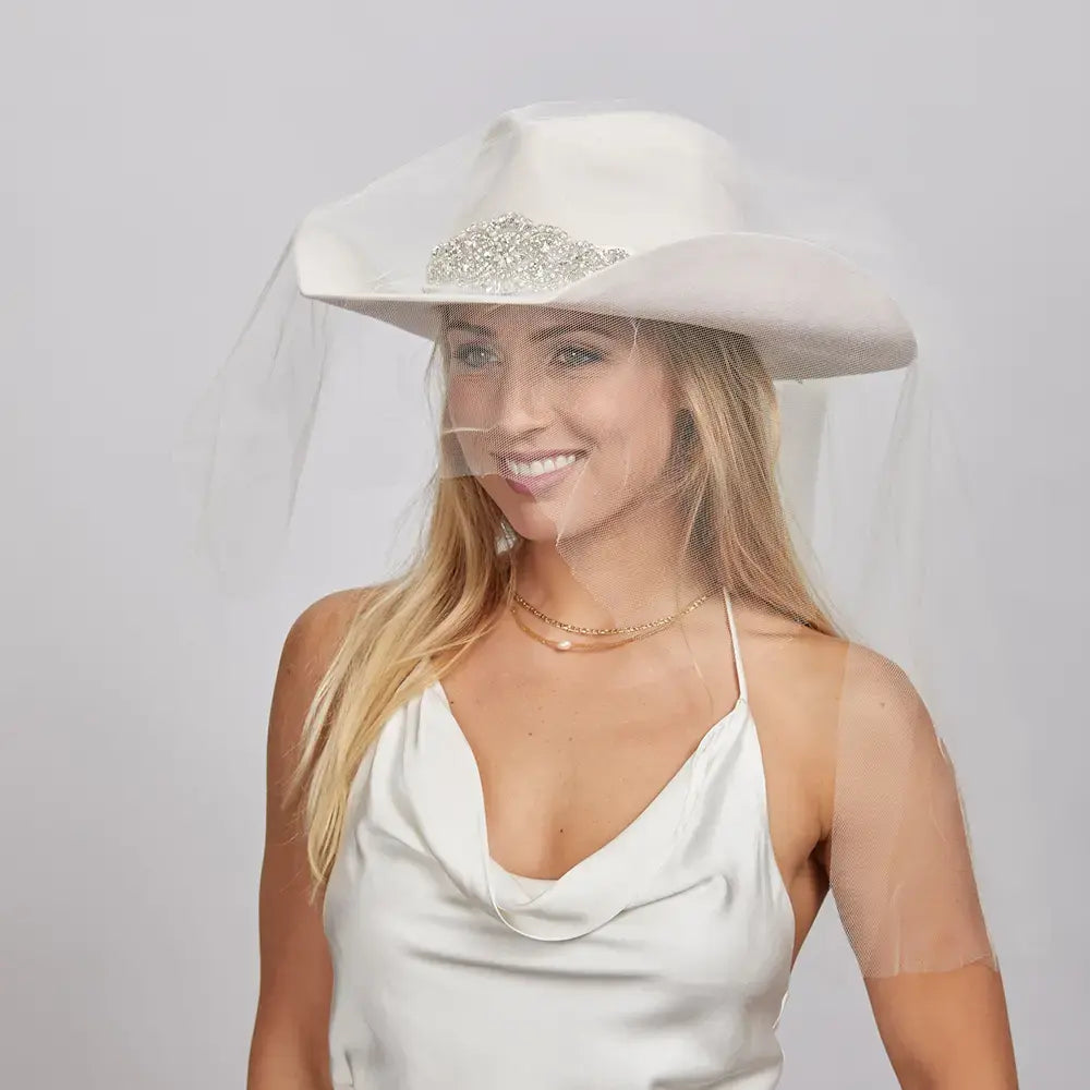 Juliet Bridal Hat when worn with veil