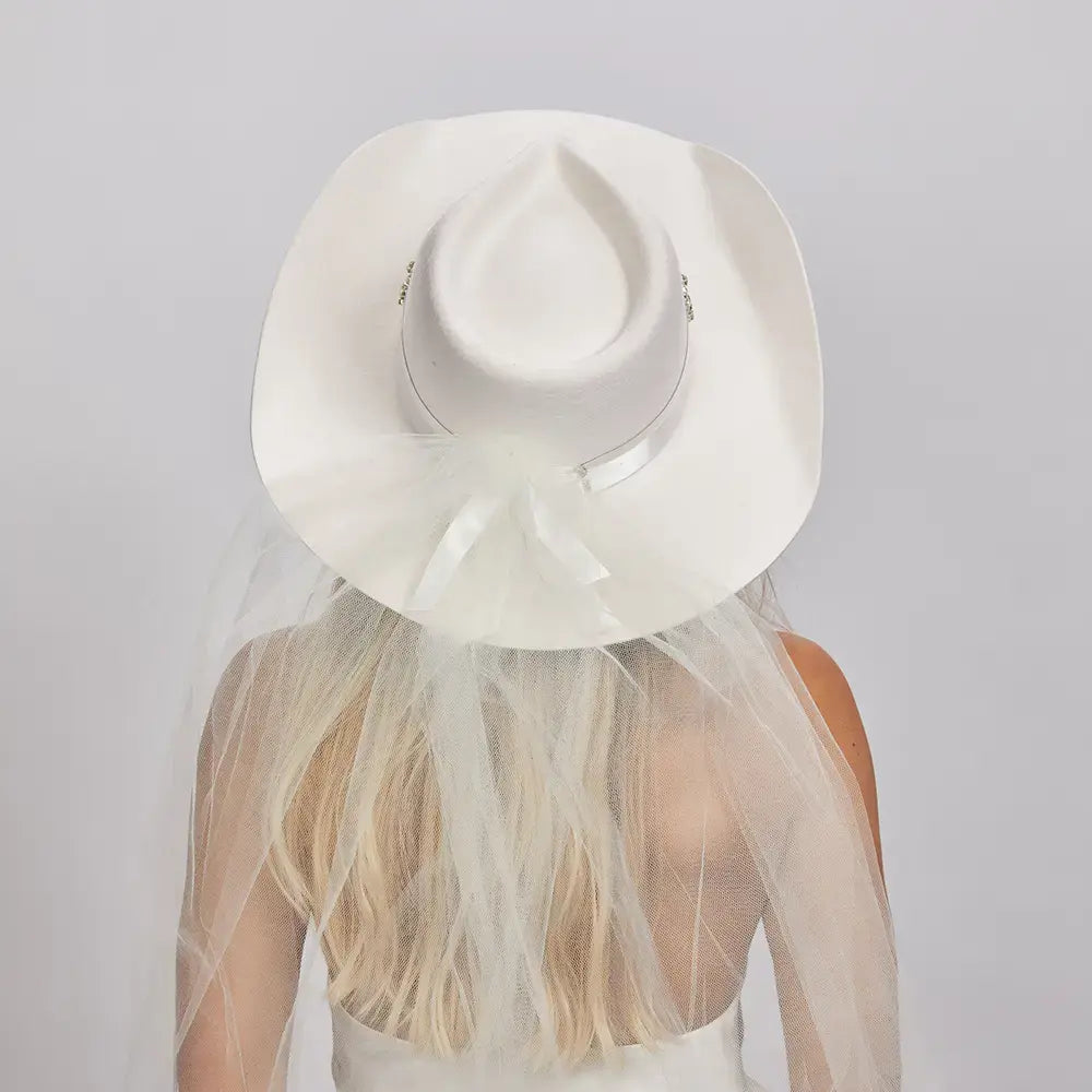 Juliet Bridal Hat when worn with veil back view