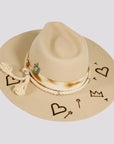 Kai | Womens Wool Felt Outback Fedora Hat with Heart Designs