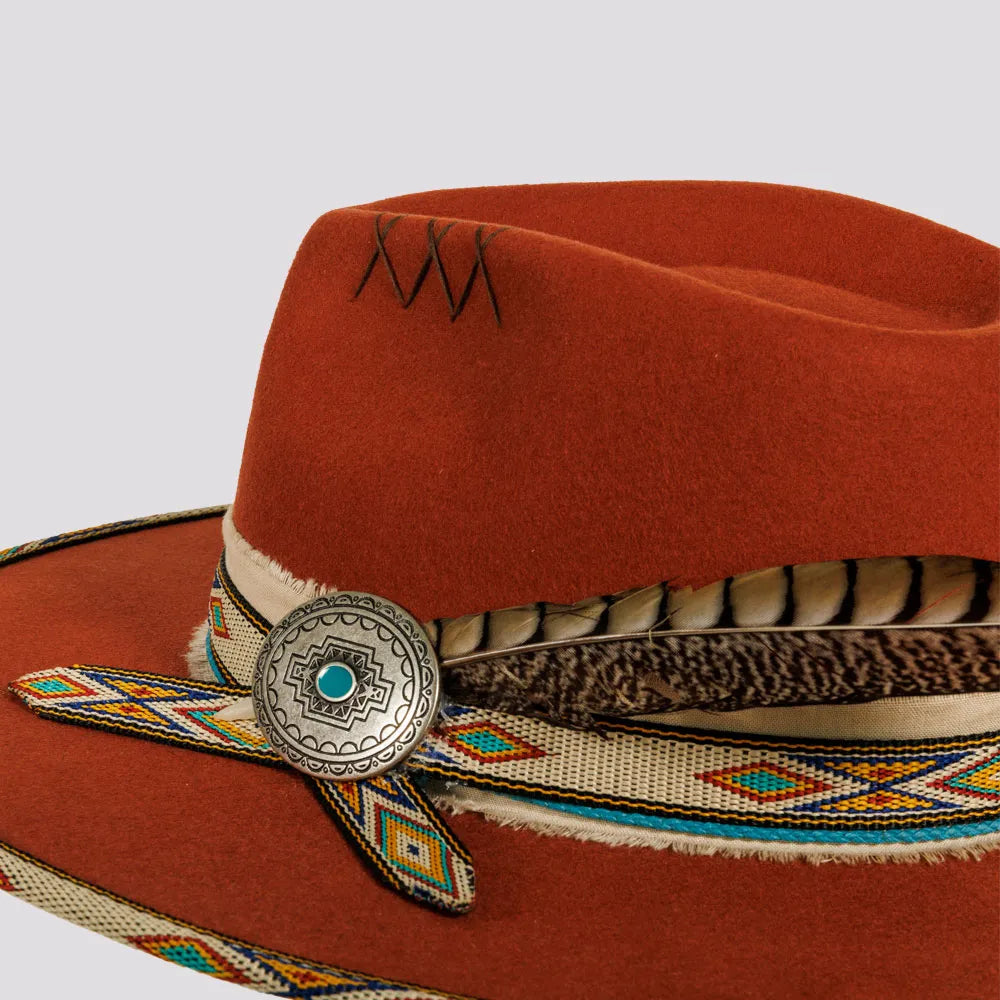 Lakota | Womens Wool Felt Rancher Fedora Hat with Tribal Trim