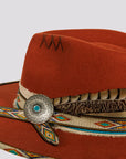 Lakota | Womens Wool Felt Rancher Fedora Hat with Tribal Trim