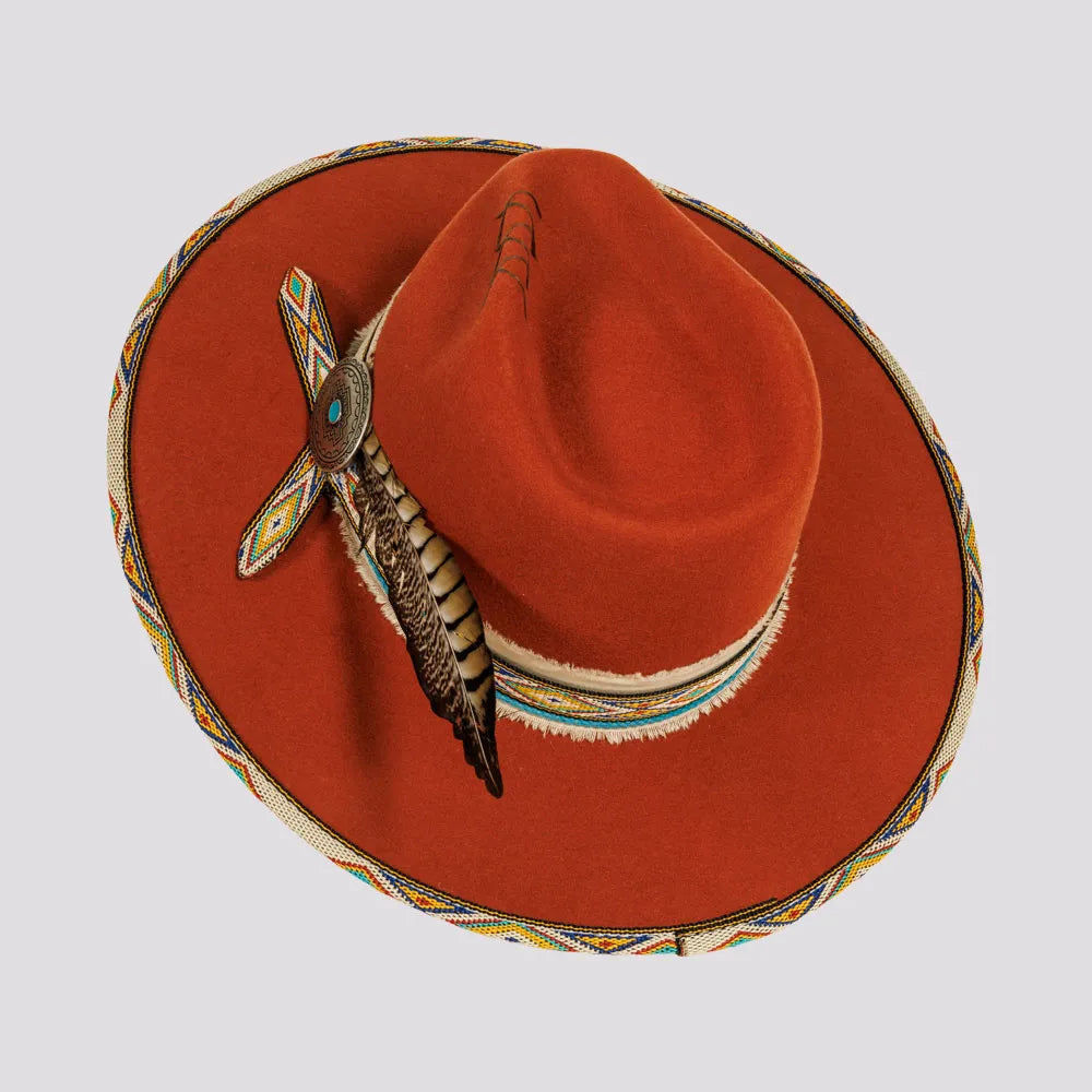 Lakota | Womens Wool Felt Rancher Fedora Hat with Tribal Trim