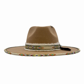Lakota | Womens Fawn Wool Felt Rancher Fedora Hat with Tribal Trim