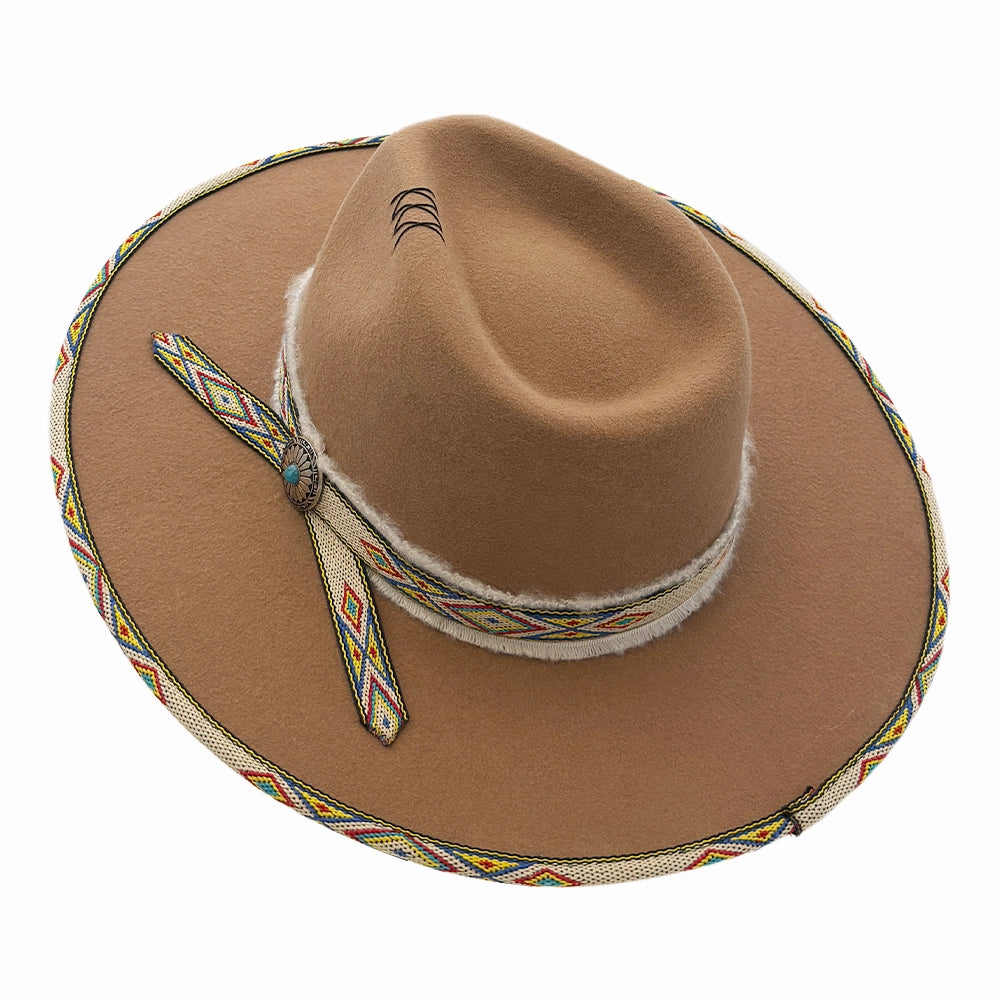 Lakota | Womens Wool Felt Rancher Fedora Hat with Tribal Trim