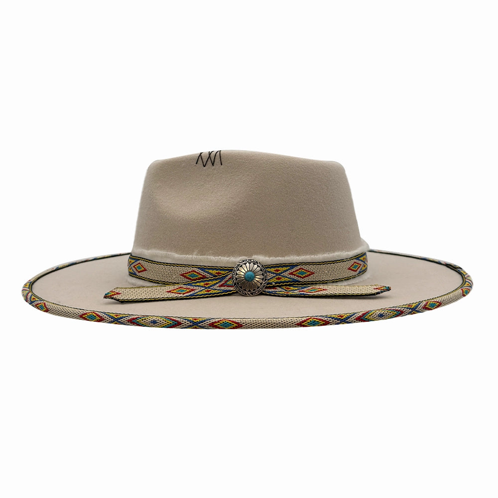 Lakota | Womens Wool Felt Rancher Fedora Hat with Tribal Trim