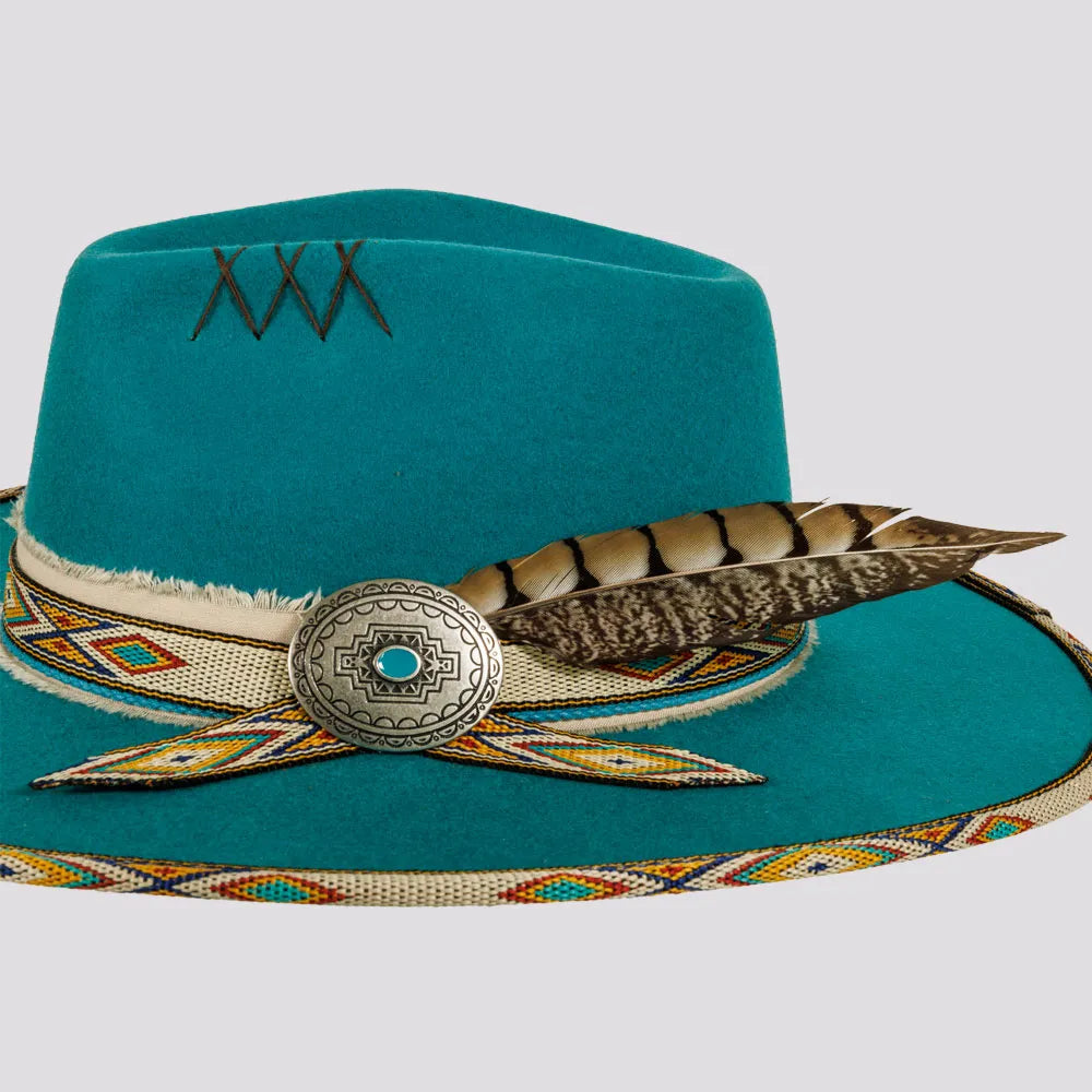 Lakota | Womens Wool Felt Rancher Fedora Hat with Tribal Trim